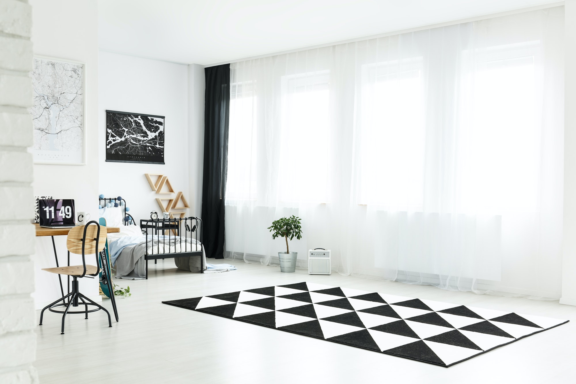 White spacious boy's bedroom