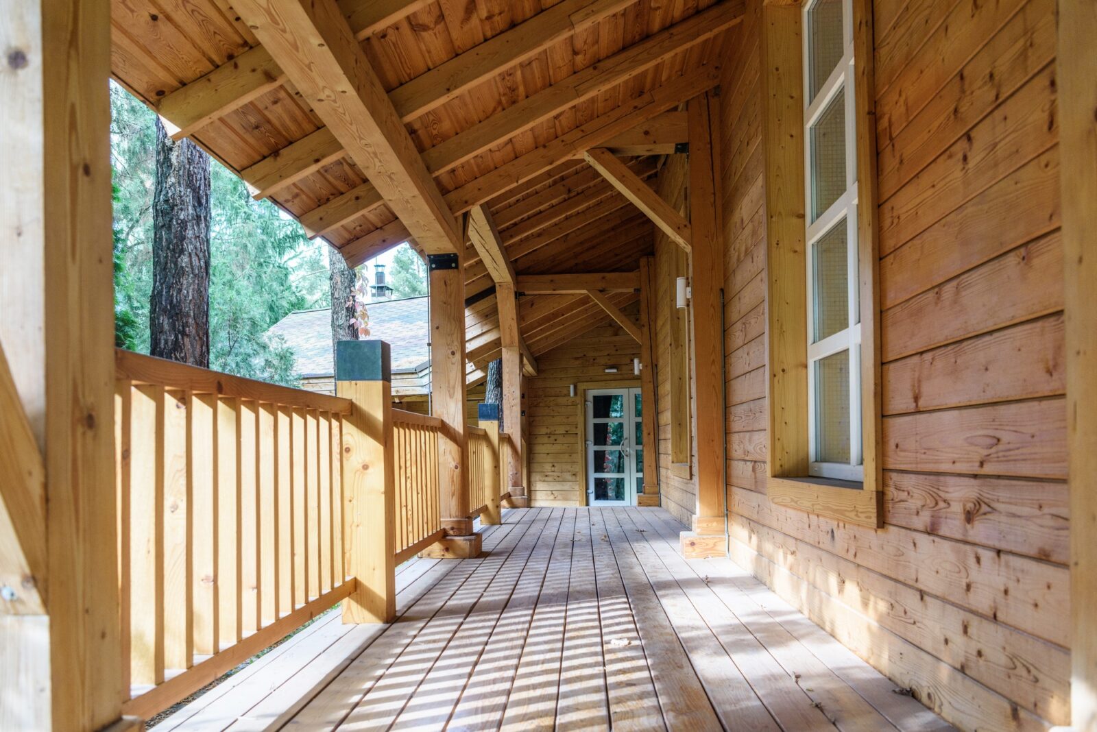 wooden terrace in modern country house