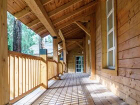 wooden terrace in modern country house
