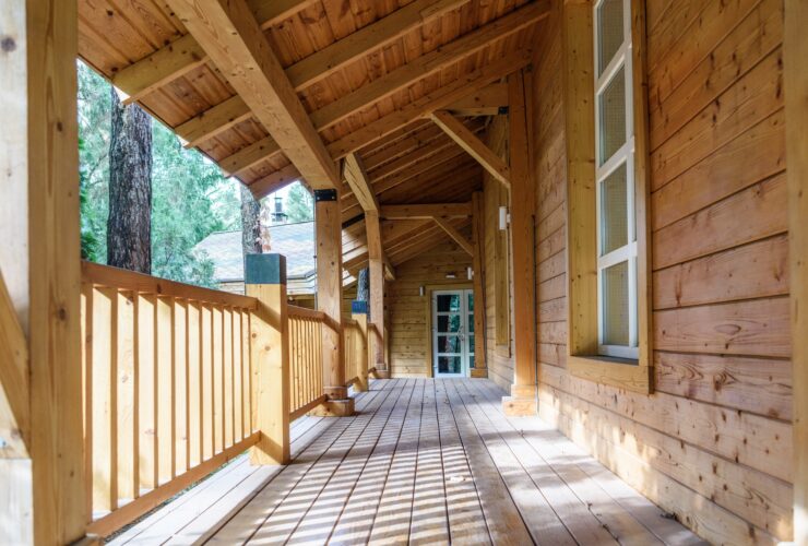 wooden terrace in modern country house