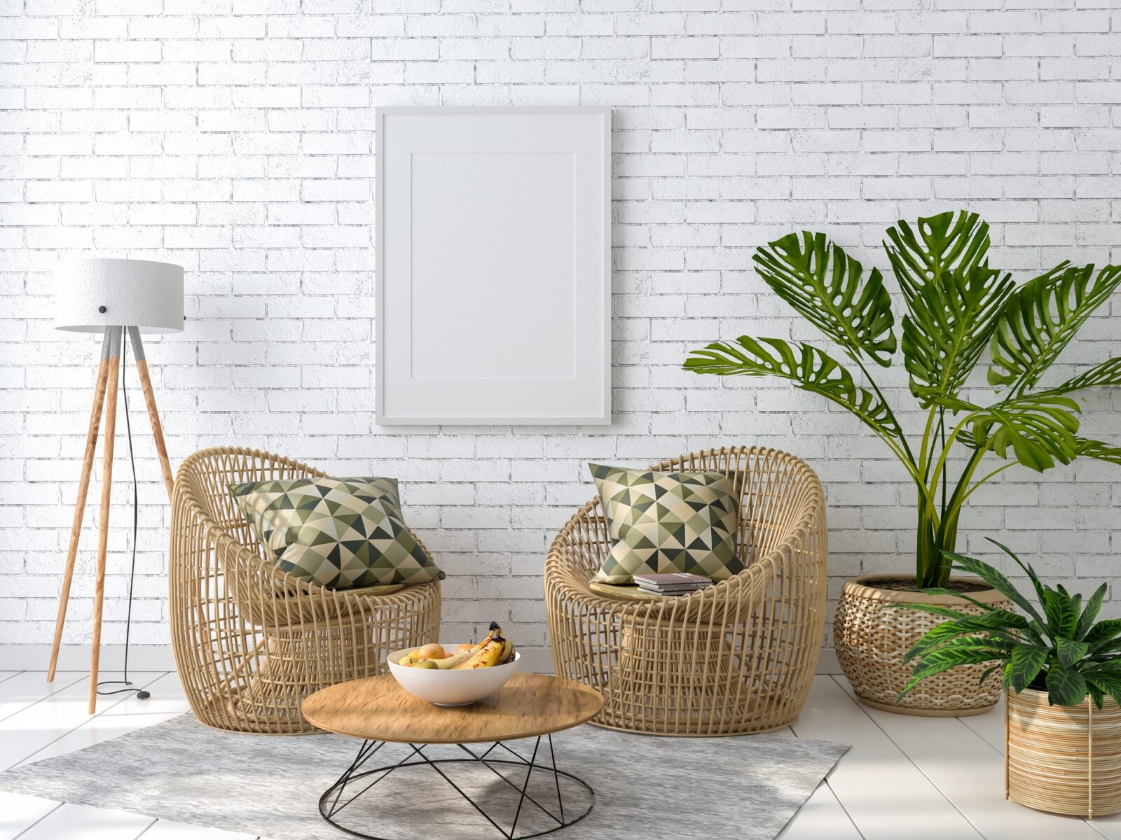 3D illustration Mockup photo frame in living room rendering