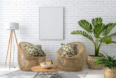 3D illustration Mockup photo frame in living room rendering