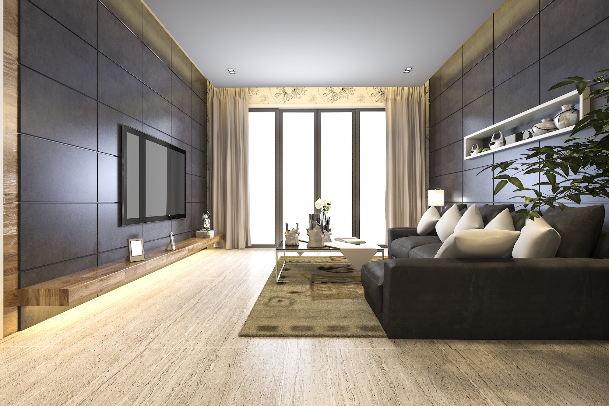 3d rendering luxury and modern living room