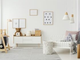 Kid's bedroom with wooden furniture