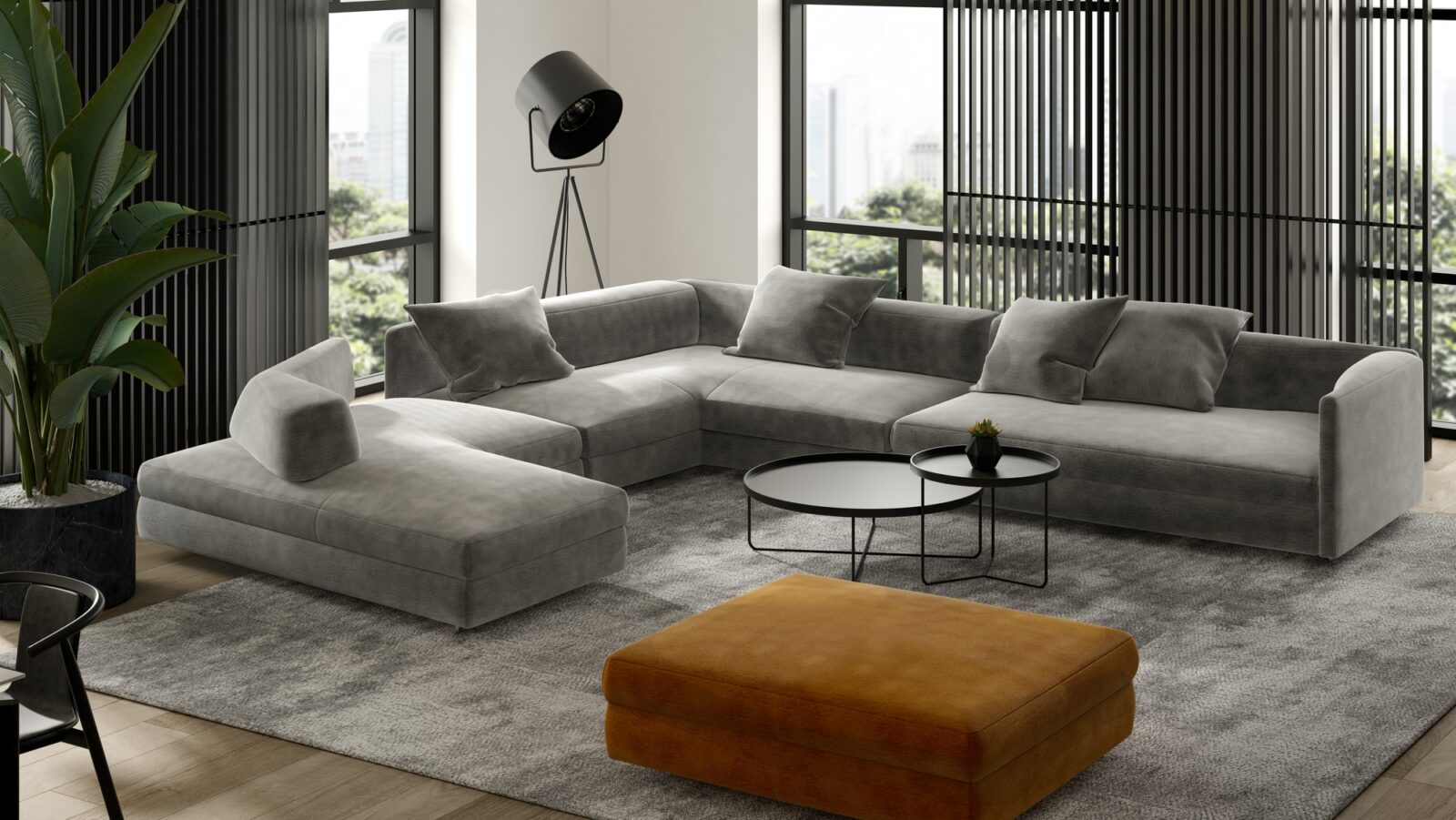 Minimalist Interior of modern living room 3D rendering