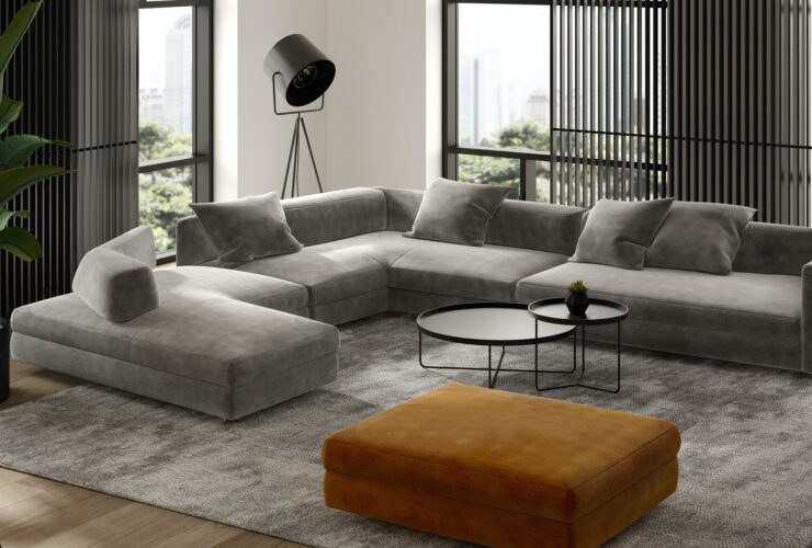 Minimalist Interior of modern living room 3D rendering