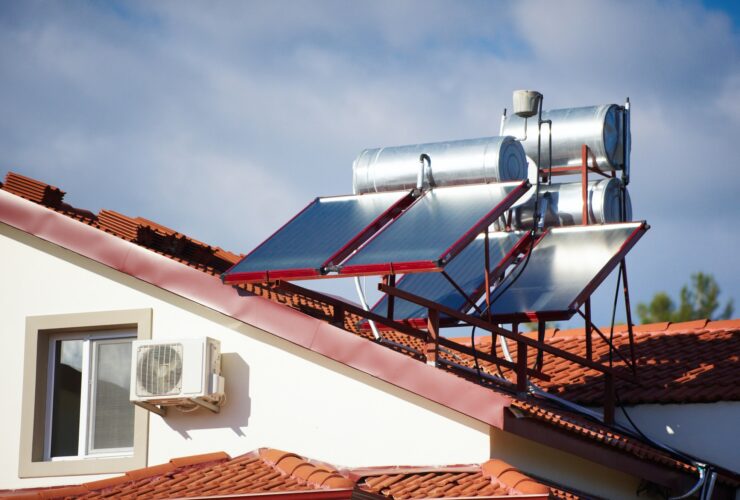 Solar heaters on the roof of the house