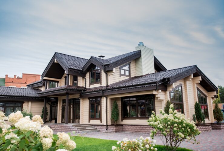 View of luxurious modern house with decorative elements around windows