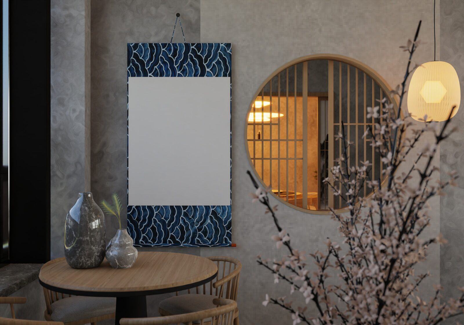 3D illustration mockup frame in japanese style room