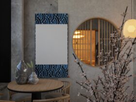 3D illustration mockup frame in japanese style room