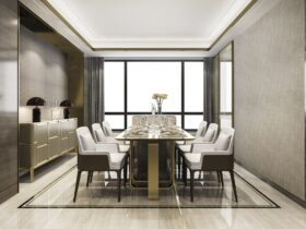 3d rendering dining set in modern luxury dining room