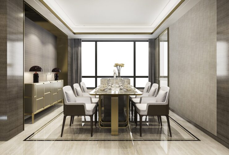 3d rendering dining set in modern luxury dining room
