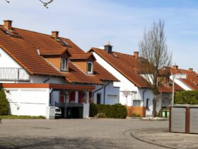 Classic german residential houses with orange roofing tiles and windows