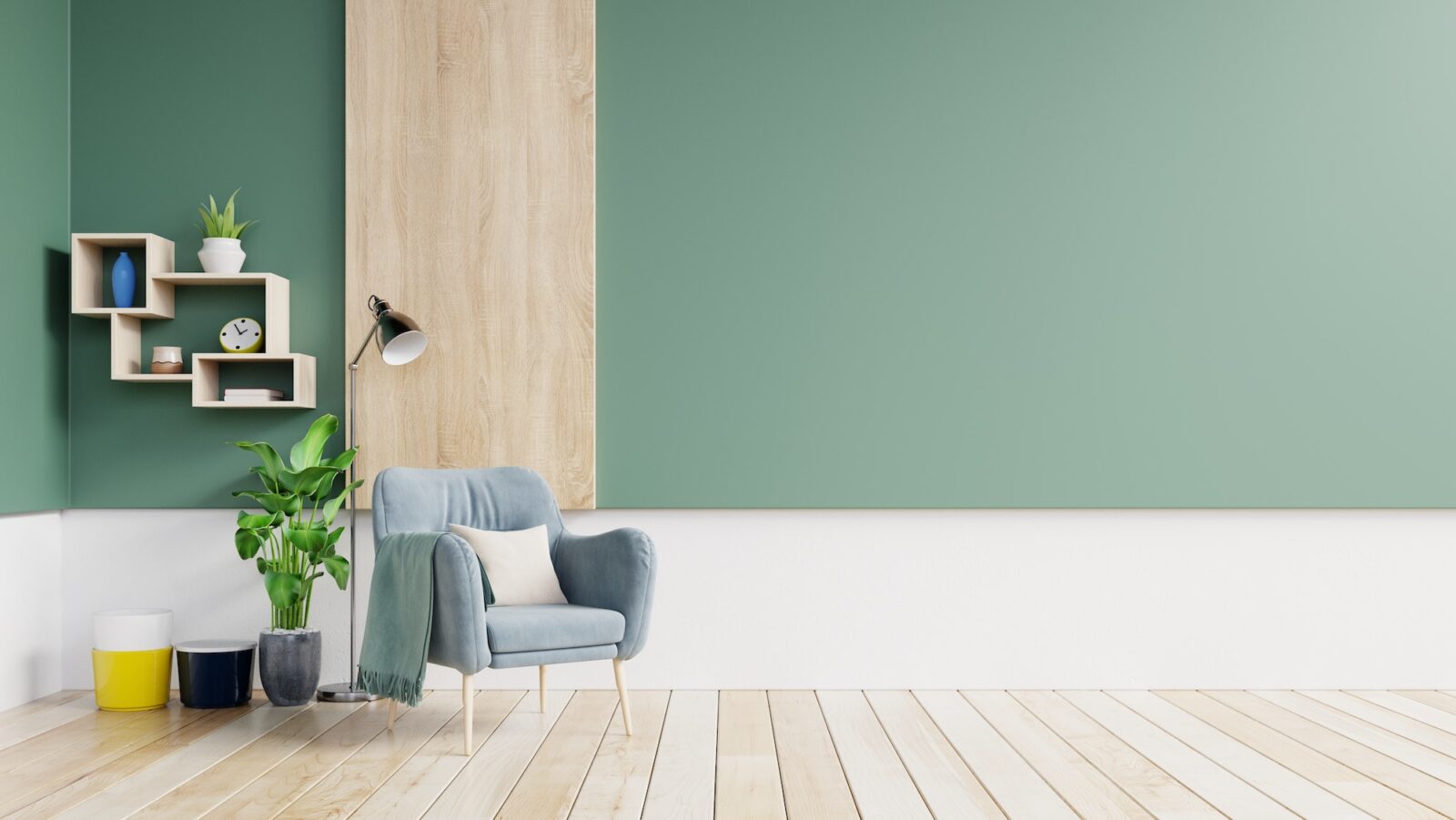 Empty wall in pastel modern interior.