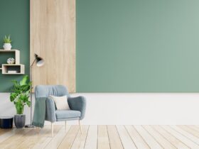 Empty wall in pastel modern interior.