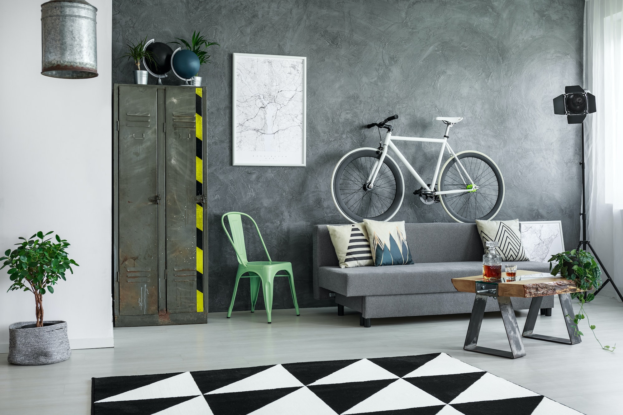 Industrial living room with bike