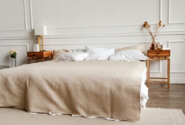 Luxury contemporary bedroom interior with gypsum stucco on white walls