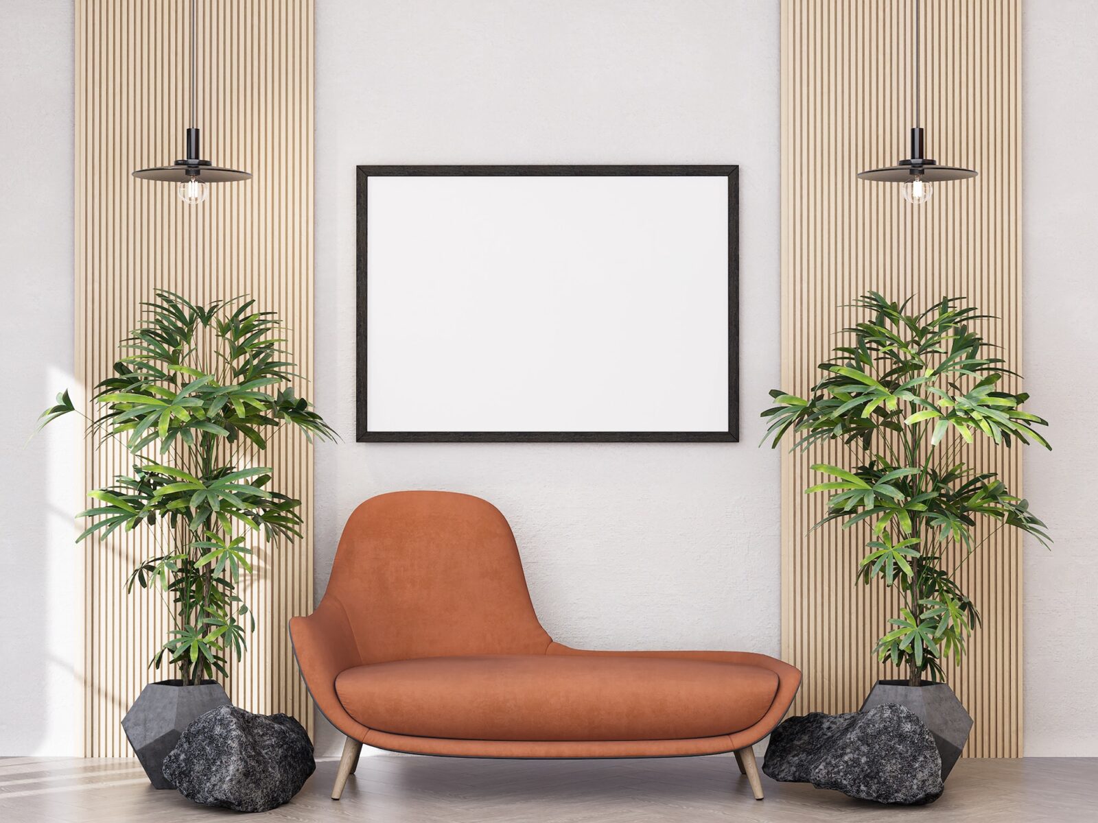 Mock up poster frame in modern interior background