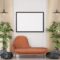 Mock up poster frame in modern interior background