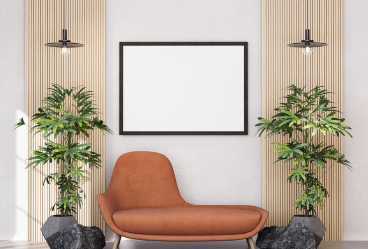 Mock up poster frame in modern interior background
