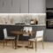 modern kitchen interior with table, kitchen utensils and furniture, kitchen appliances, 3d rendering