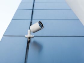 one security camera on office building, security system concept