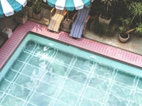 Swimming pool in summer time