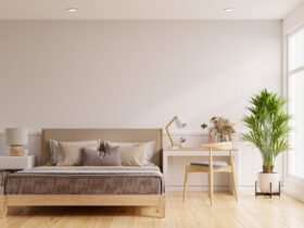 White bedroom interior,work in bedroom.