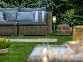 Autumn evening in a backyard