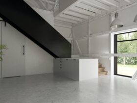 Interior empty barn house 3D rendering