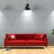 interior living lighting room brick wall with sofa, plant, lamp. 3D render