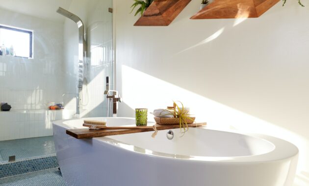 Interior Shot Of Stylish Modern Bathroom With Shower And Bath