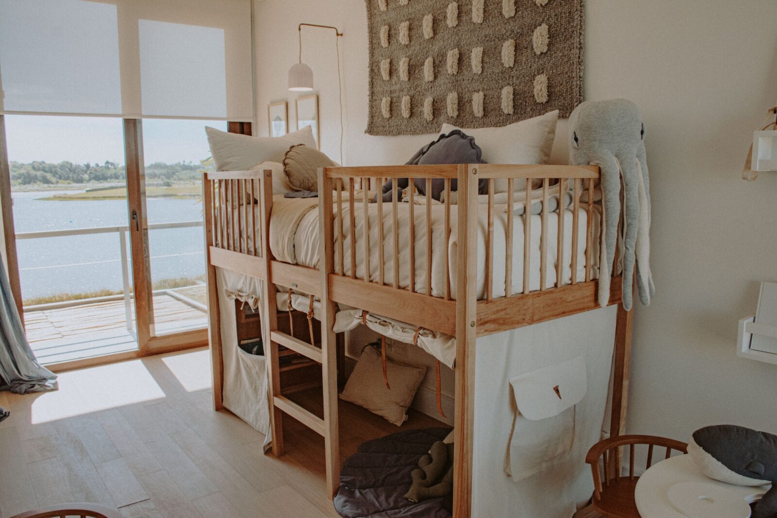 Kids twin bed in neutral colors