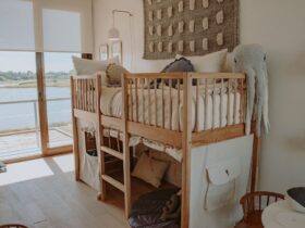 Kids twin bed in neutral colors