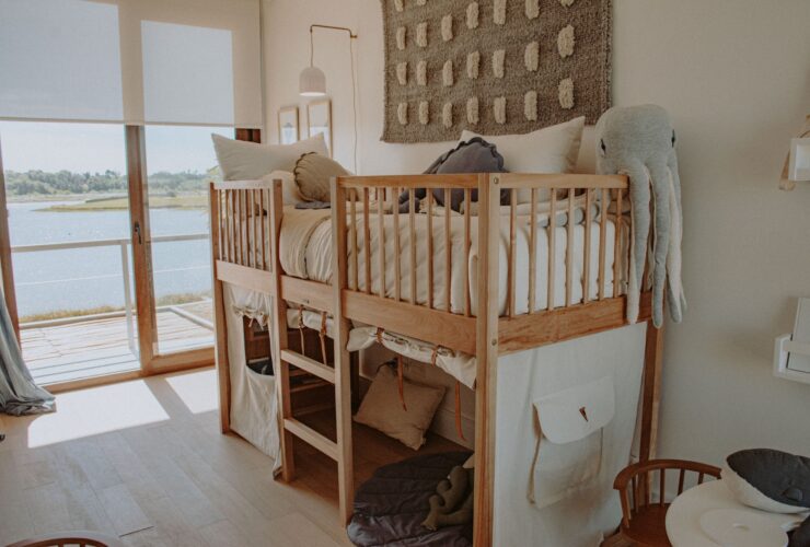 Kids twin bed in neutral colors