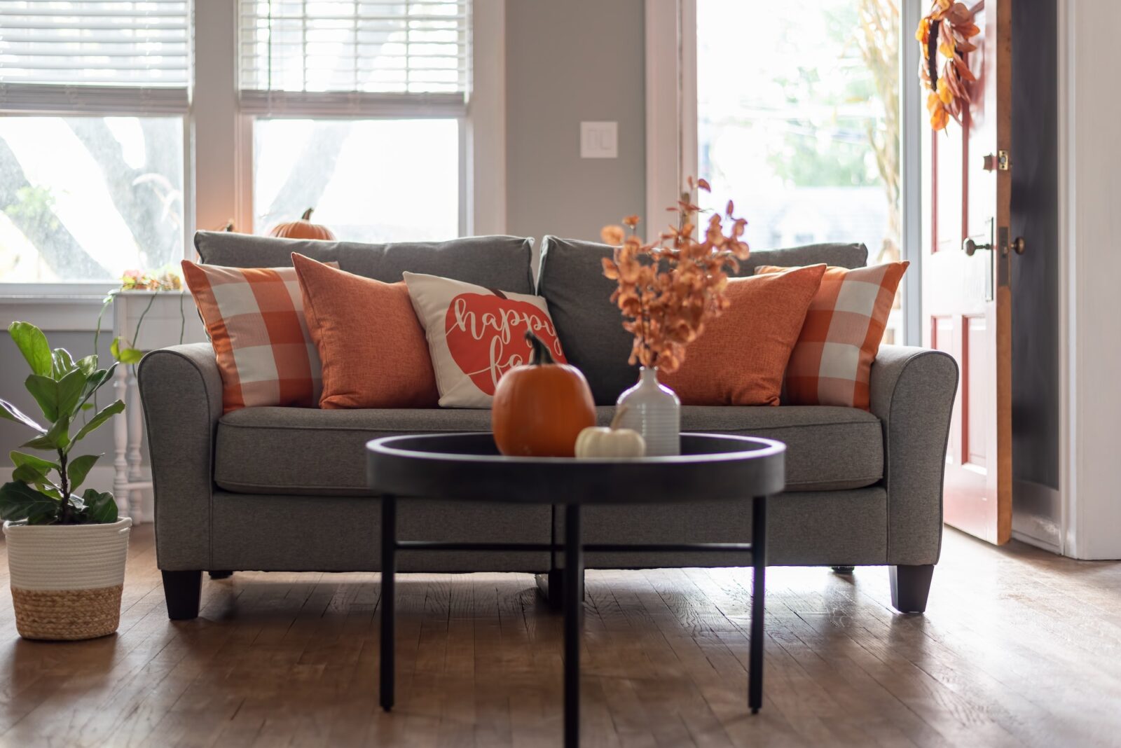Living room decorated for autumn holidays