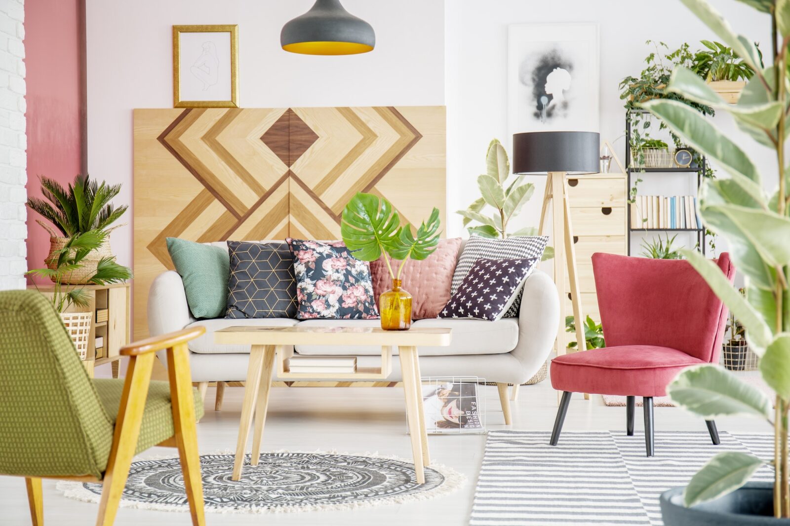 Patterned cozy living room