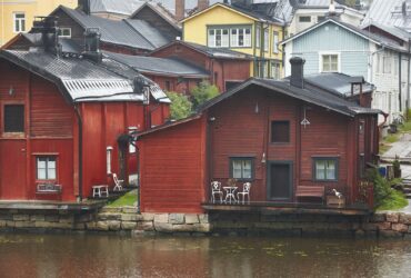 Traditional wooden houses in Porvoo. Finland old town heritage. Tourism