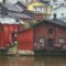 Traditional wooden houses in Porvoo. Finland old town heritage. Tourism