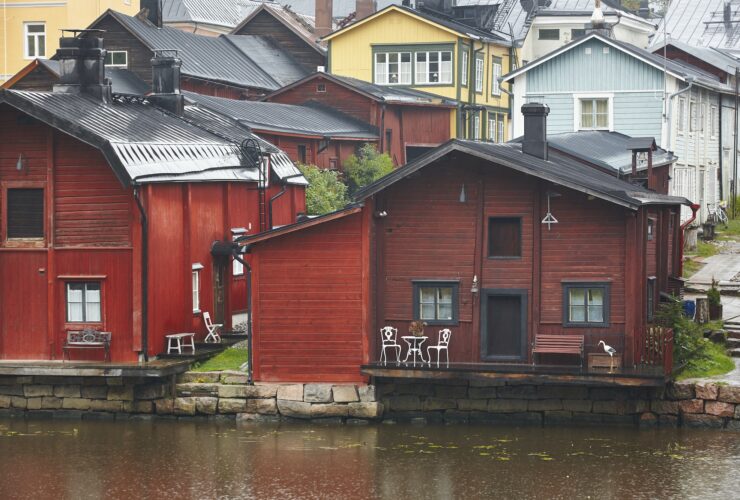 Traditional wooden houses in Porvoo. Finland old town heritage. Tourism