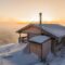 Wooden house on the beach in winter