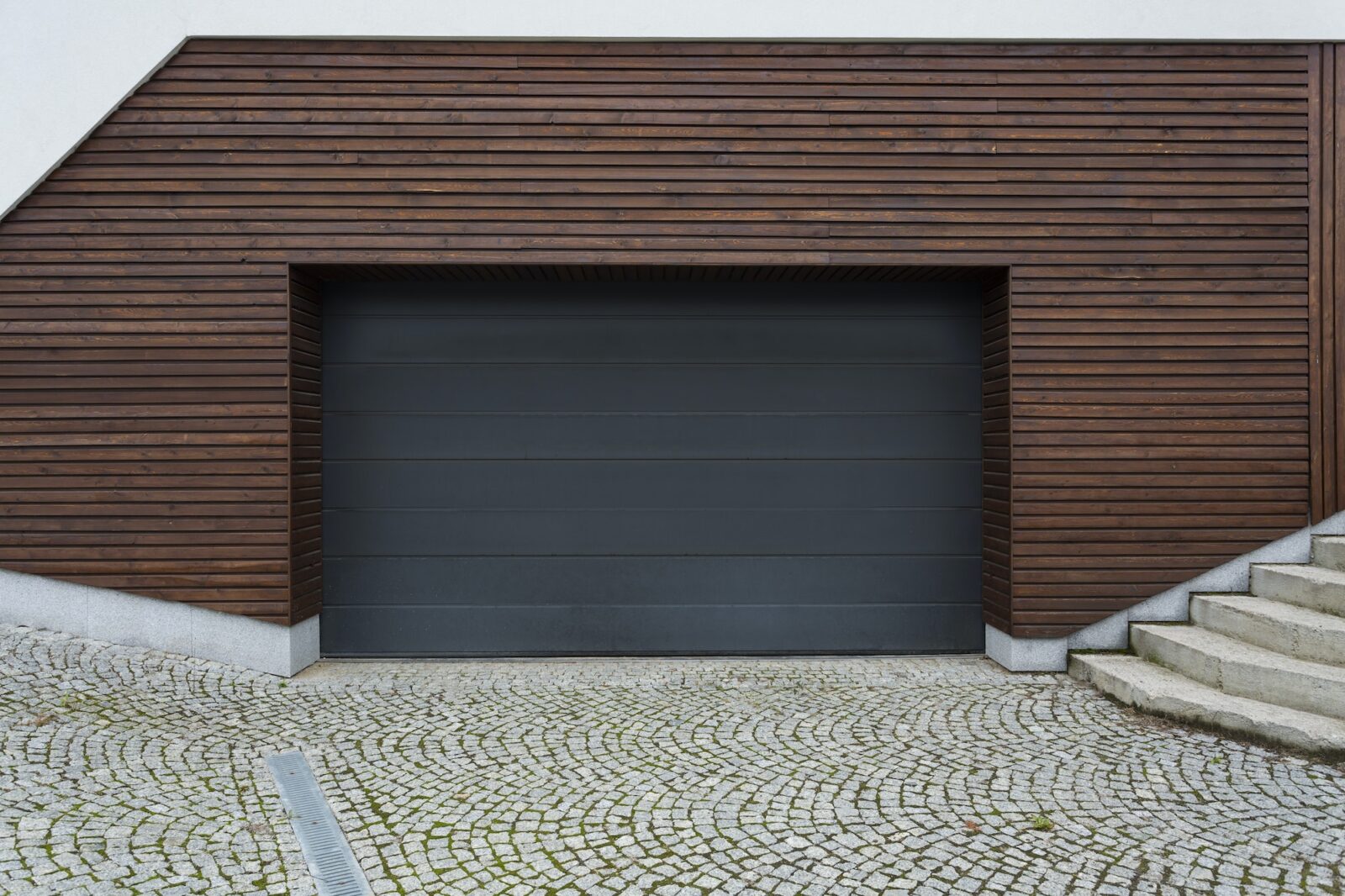 Black and wooden garage