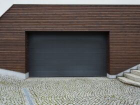 Black and wooden garage