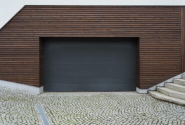 Black and wooden garage