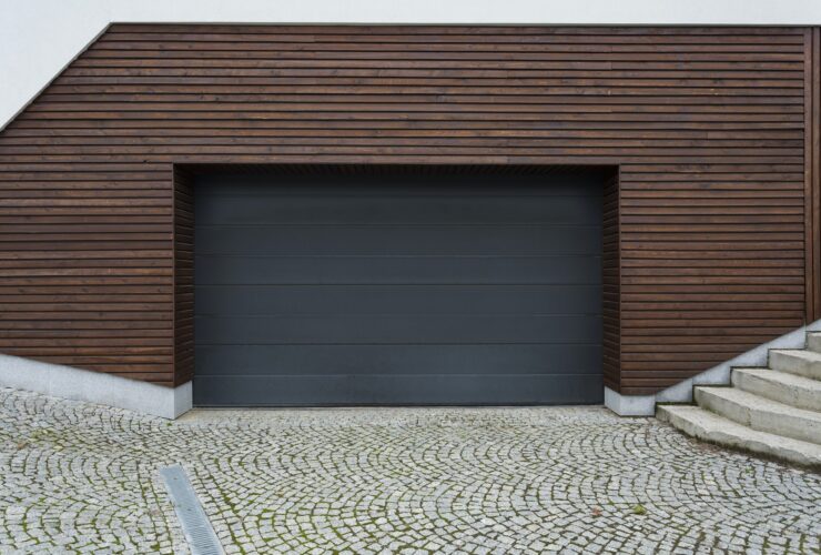 Black and wooden garage
