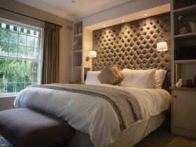 Illuminated neat bedroom