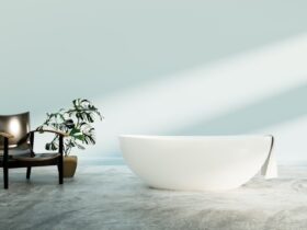 Interior bathroom with chair in clean and clearly rest room