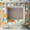 Interior of modern design room with shelf wall 3D rendering
