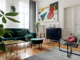Luxury and modern home interior with design green sofa.