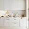 modern kitchen interior with white cabinets and tile, 3d rendering